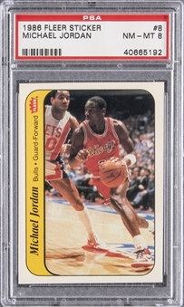 1986/87 Fleer Sticker #8 Michael Jordan Rookie Card – PSA NM-MT 8